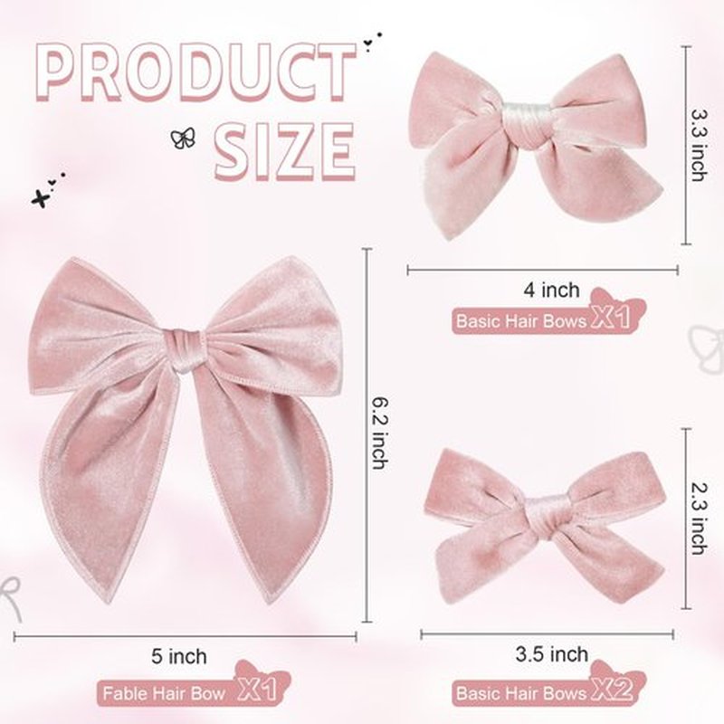 DEEKA 4 PCS Pink Velvet Hair Bows 3 Styles 5" & 4" Handmade Hair Bow set for Toddler Girls Alligator Hair Clips Knot Bows Hair Accessories for Little School Girls (Pink)
