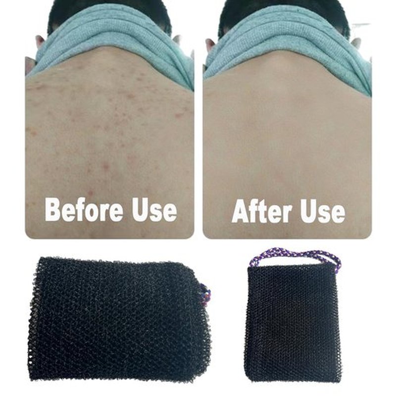 African Net Sponge Wash Cloths Shower Loofah Sponge Pack Body Exfoliator Luffa Loofa Back Scrubber for Shower Men (Black/1pack)