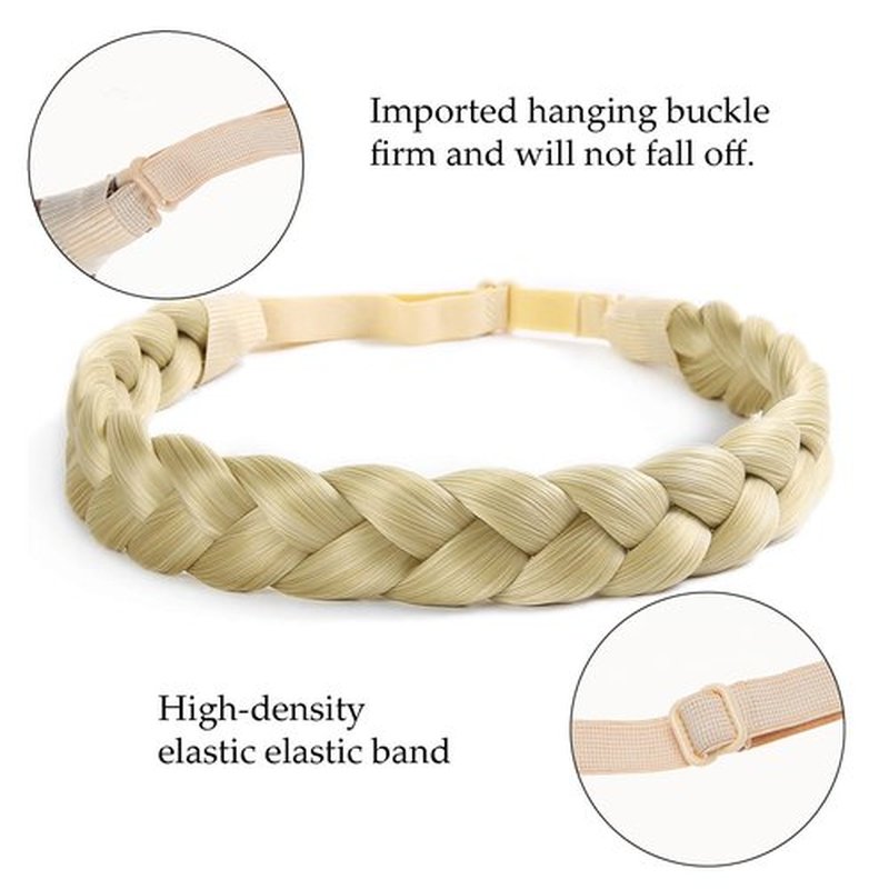 STHEJFB Braid Headband 2 3 Strands combinations Messy Wide Chunky Fluffy Elastic Stretch Hairpiece Braided Headband Women Girl Beauty accessory (sunk Issed honey blonde)