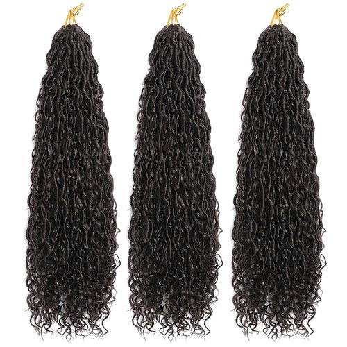 BALINGHAIR Goddess Locs Crochet Hair Black Brown 22 Inch 3 Packs Bohemian Faux Locs Crochet Hair With Curly Ends Pre Looped Hair Extensions 16 Roots/Pack(4#)