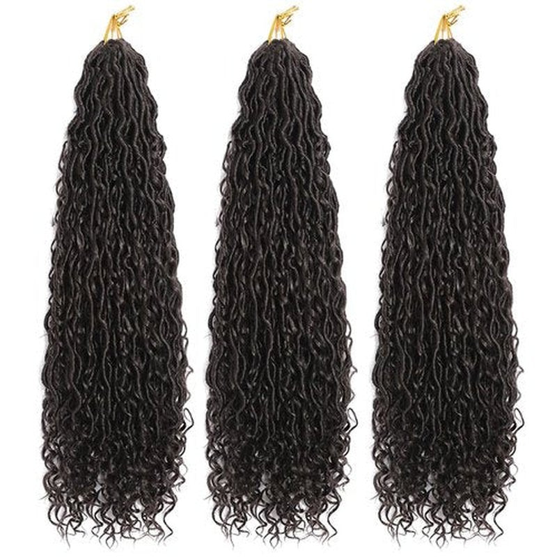 BALINGHAIR Goddess Locs Crochet Hair Black Brown 22 Inch 3 Packs Bohemian Faux Locs Crochet Hair With Curly Ends Pre Looped Hair Extensions 16 Roots/Pack(4#)