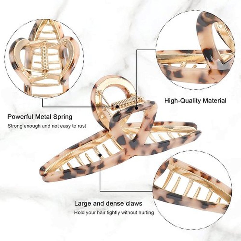 1Pack Large Metal Acetate Hair Claw Clips Big Non Slip Hair Clamp for Women Hair Accessories as Gift for Medium to Thick Hair (1pcs/box,Leopard Print)