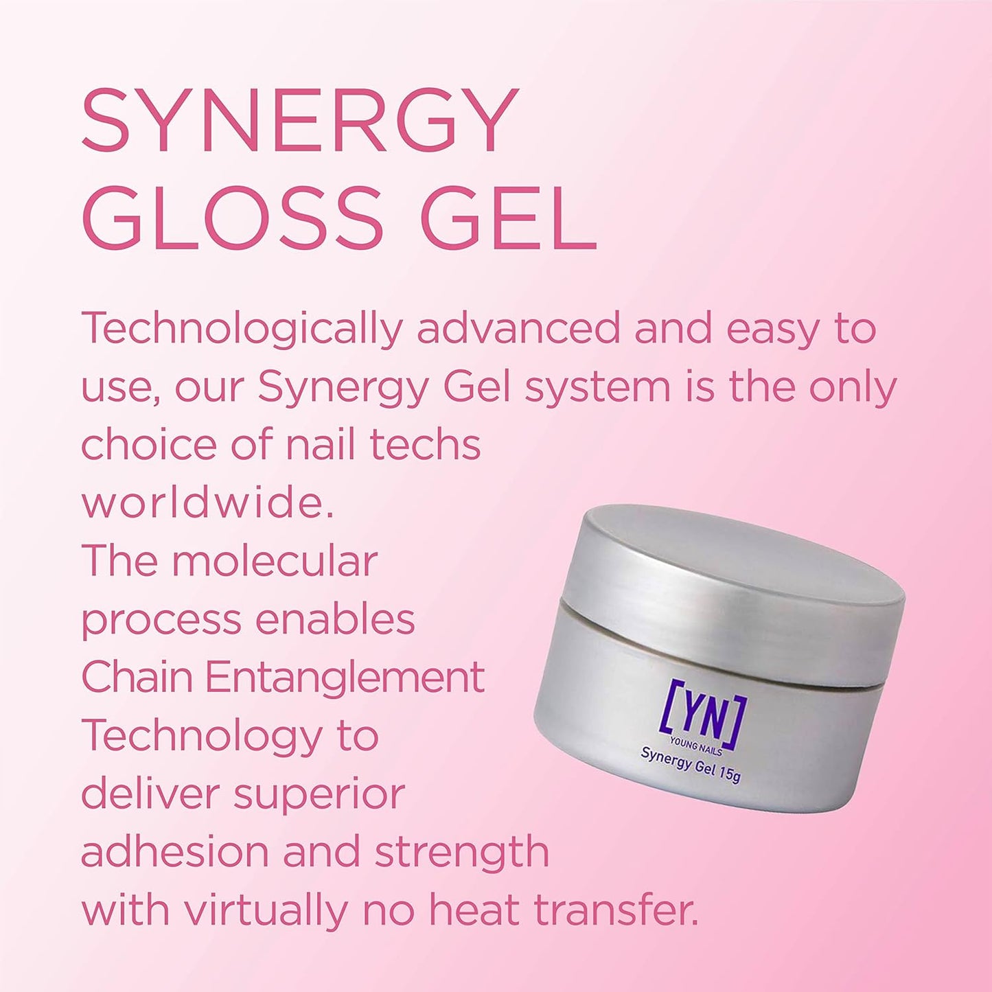 Young Nails Synergy Clear Gloss Finishing Gel - Builder Top Coat for Superior Adhesion & Strength, 15g