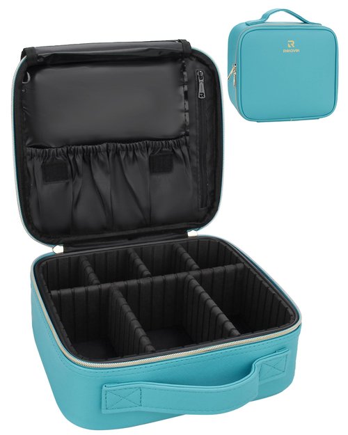 Relavel Travel Makeup Train Case Makeup Cosmetic Case Organizer Portable Artist Storage Bag with Adjustable Dividers for Cosmetics Makeup Brushes Toiletry Jewelry Digital Accessories Teal