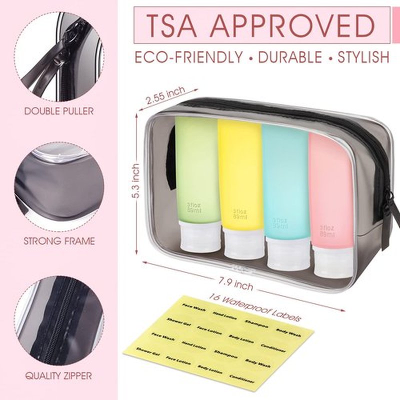INSFIT Travel Bottles for Toiletries, 3oz Travel Containers for Toiletries Leakproof BPA Free TSA Approved Squeezable Silicone Tubes Travel Accessories with Labels Pink