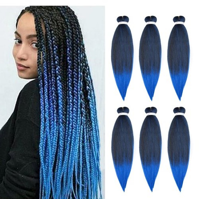 Pre-Stretched Braiding Hair Extensions Hot Water Setting Braiding Hair Easy Braid Crochet Hair Professional Itch Free Synthetic Fiber Soft Yaki Texture Braids hair 26In （4 Bundles,T1B/BLUE)