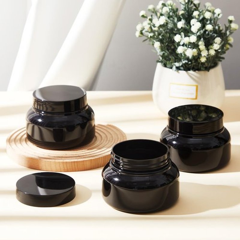 Tessco 24 Pack Plastic Jars with Lids Labels Plastic Containers Round Refillable Cosmetic Containers Empty Body Butter Jars Sugar Scrub Containers for Cosmetics (Black,8 oz)