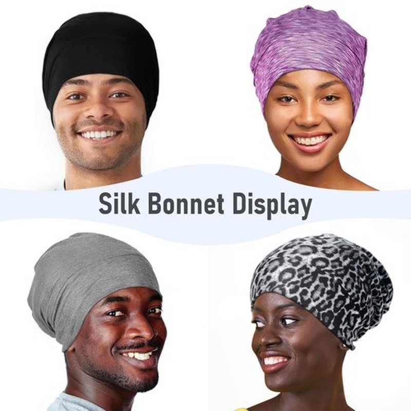 SOLZEK Real Silk Bonnet for Sleeping Hair Wrap Men Women Curly Adjustable Night Cap Anti Frizz Stay on 1Pcs (Dark Grey)