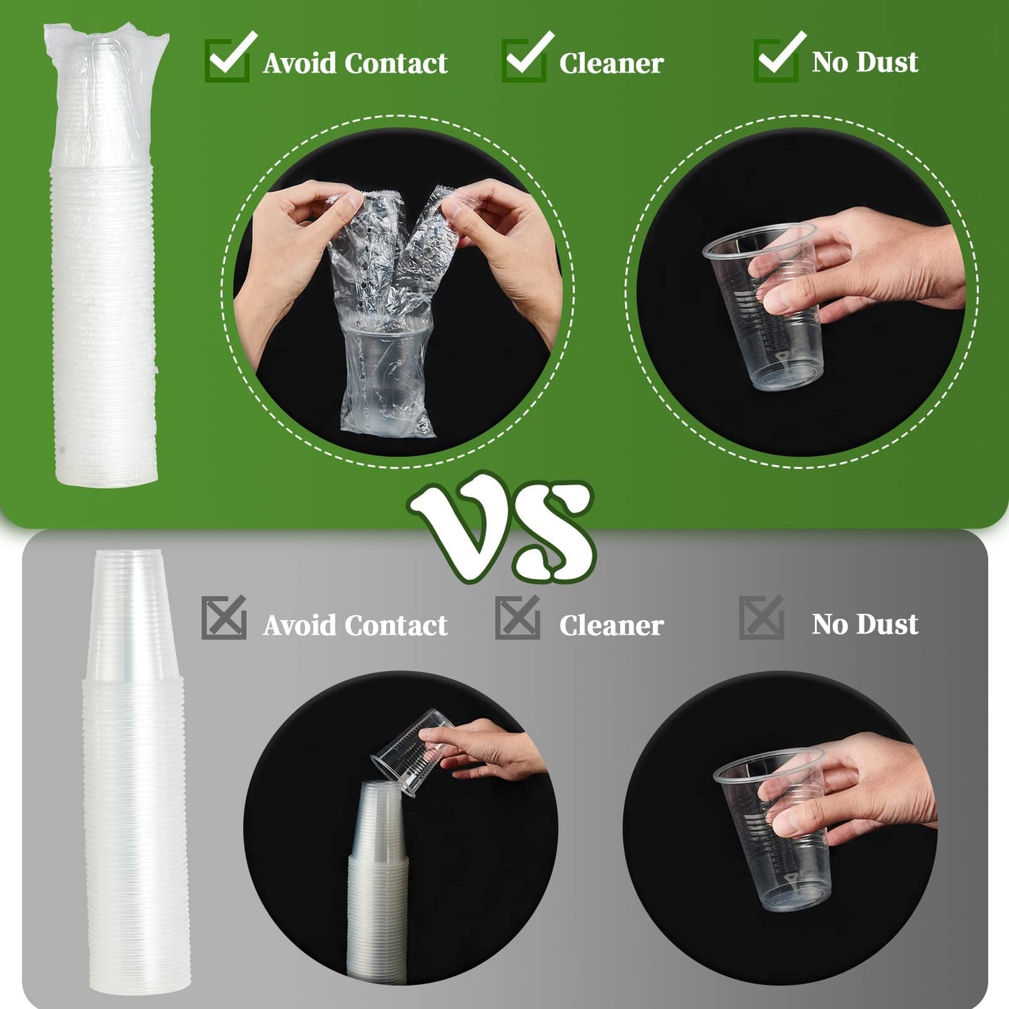 Vplus 500 Pack 9 OZ Clear Plastic Individually Wrapped PP Cups for Hotel