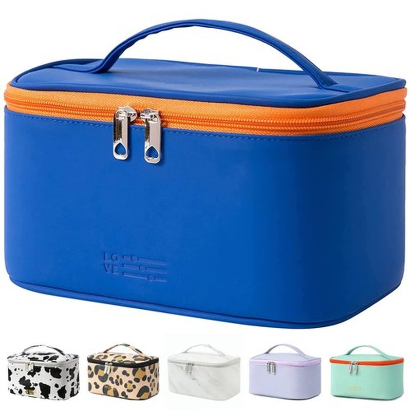 Meiyuuo Preppy Makeup Bag Cosmetic Bags for Women Ladies Small Pouch Toiletry Bag Organizer Waterproof Cute (Navy Blue)