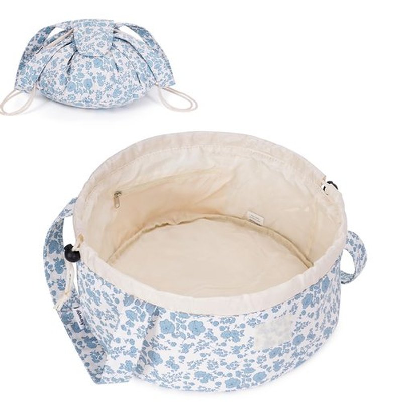 Barrel Drawstring Makeup Bag Large Cosmetic Bag Make up Bags Toiletry Organizer for Women (Little Blue Flower) (Patent)
