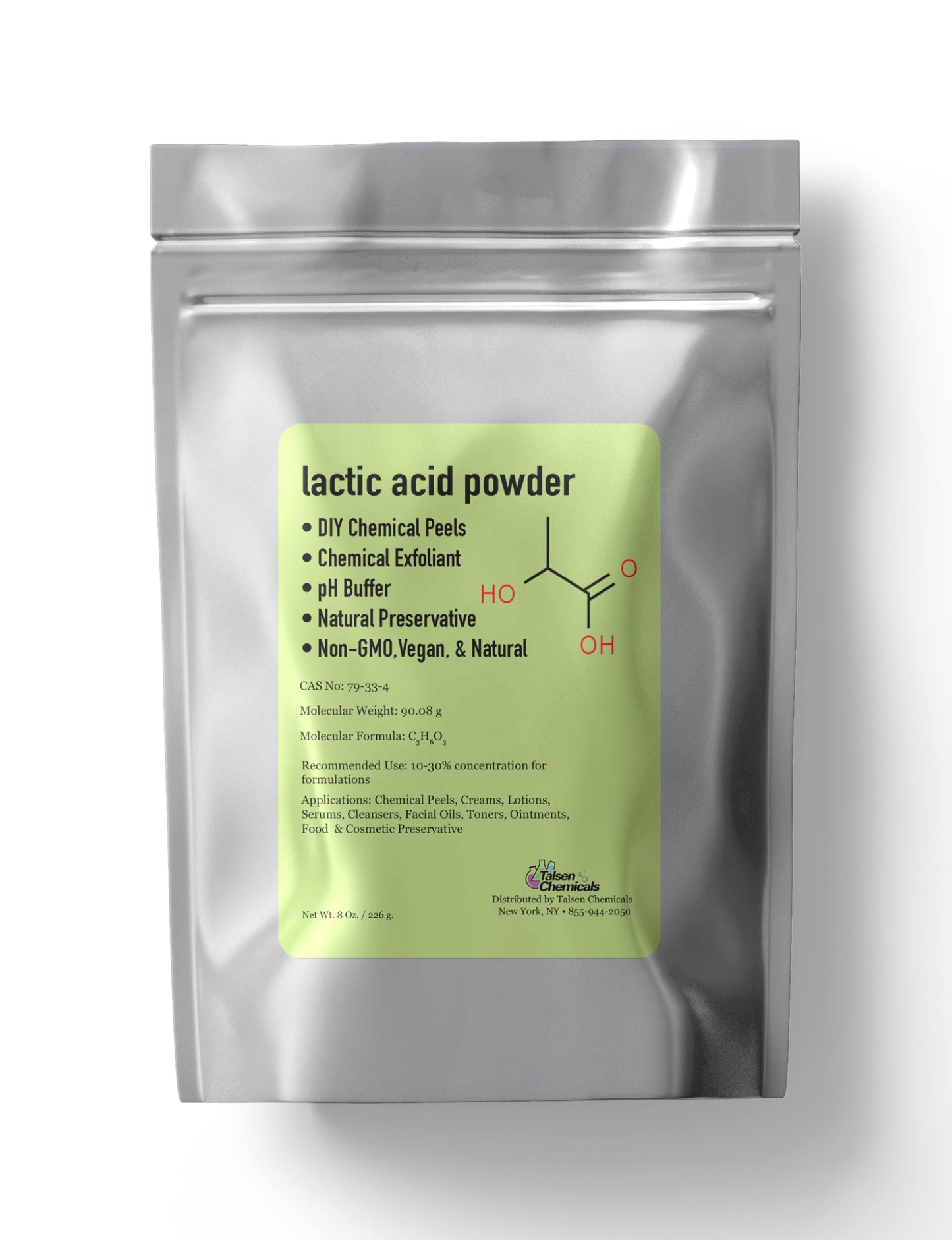 Talsen Chemicals Lactic Acid Powder Lactic Acid Food and Cosmetics Grade DIY Lactic Acid Peel for Skin Moisturizing 8 Ounce (Pack of 1)