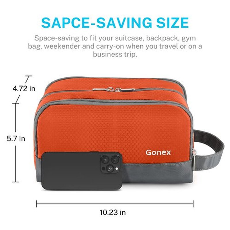 Gonex Travel Toiletry Bag Nylon, Dopp Kit Shaving Bag Toiletry Organizer Orange