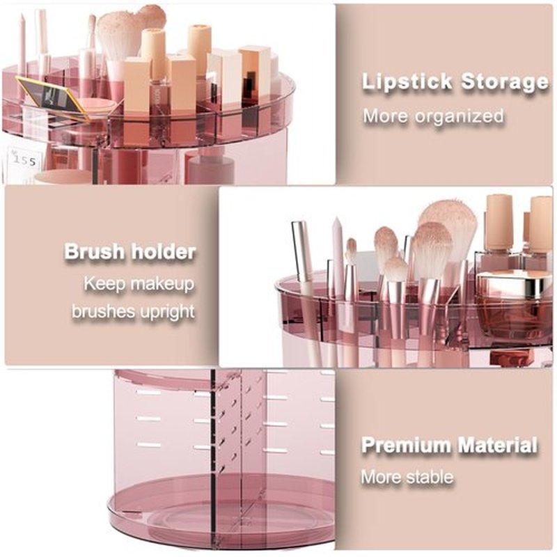 Jiavarry 360 Rotating Makeup Organizer with Slots, 8 Adjustable Layers Spinning Skincare Organizer, Large Capacity Makeup Organizer and Storage, Carousel Cosmetic Shelf for Vanity Bathroom Countertop
