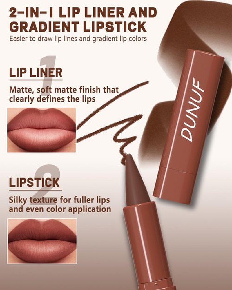3 Colors Nude Matte Gradient Lipstick and Lip Liner Set, High Pigmented Velvet Smooth Red Lip Crayon Liner Makeup Pen, Women Long Lasting Smudge Proof Brown Lipstick and Lip Liners Combo,06+07+09