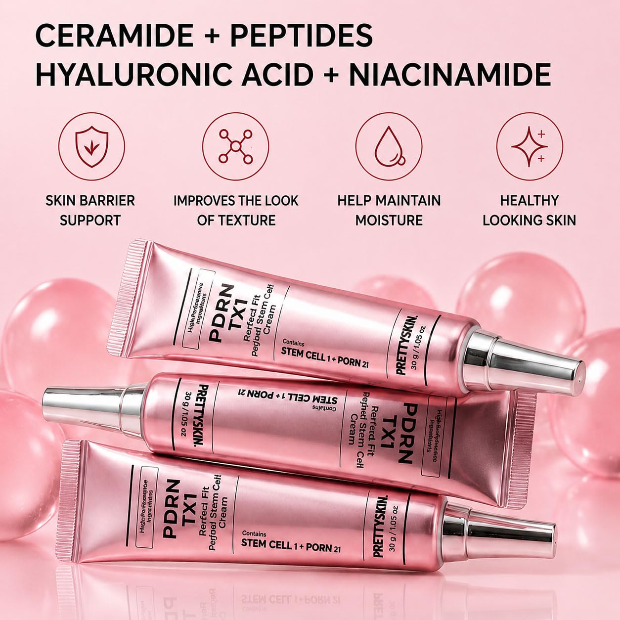 PRETTYSKIN Rose PDRN 21% Facial Cream, Fast-Absorbing Daily Moisturizer for Smooth-Looking Glass Skin, Non-Greasy Korean Face Cream with Ceramide NP, Peptides, Niacinamide & Hyaluronic Acid, 1.05 oz