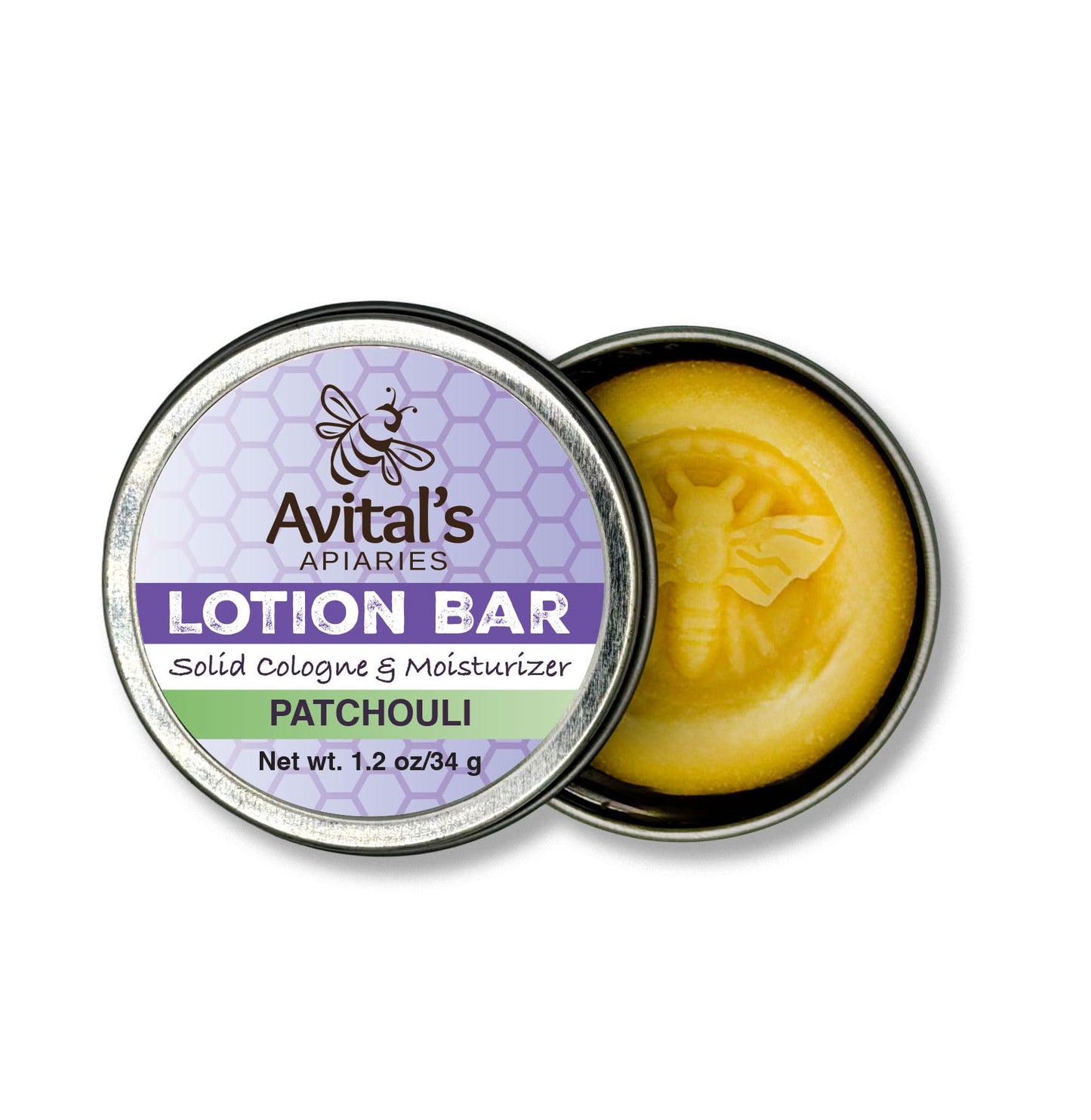 Avital's Apiaries Patchouli Lotion Bar – Solid Moisturizer with Shea Butter & Beeswax – Natural, Plastic-Free Body Lotion for Dry Skin – Travel-Friendly, Waterless Skincare