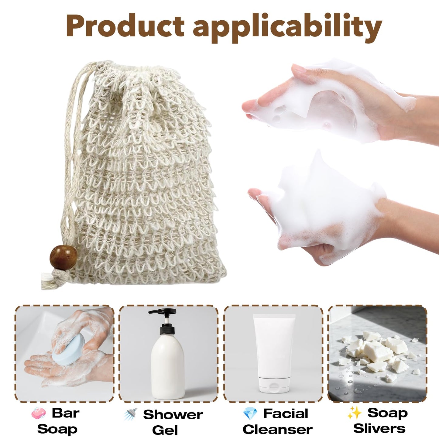12 PCS Soap Saver Bag, Exfoliating Soap Saver Pouch, Natural Cotton Linen Mesh Soap Bag with Drawstring for Smooth Skin, for Bathing & Facial Cleansing