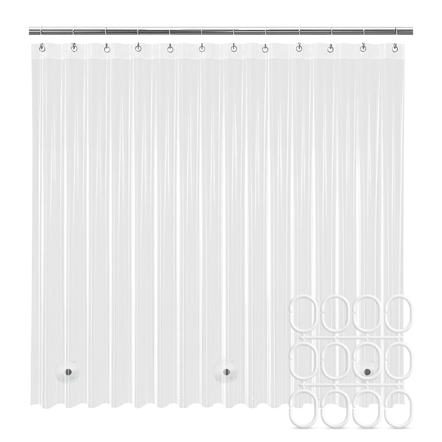 Clear Shower Curtain Liner, Premium PEVA, 72"x72", 100% Waterproof with Rustproof Grommets, Weighted, Quick Dry, Modern Style, 12 Hooks Included, Lightweight Standard Size,Odorless Plastic, Luxury