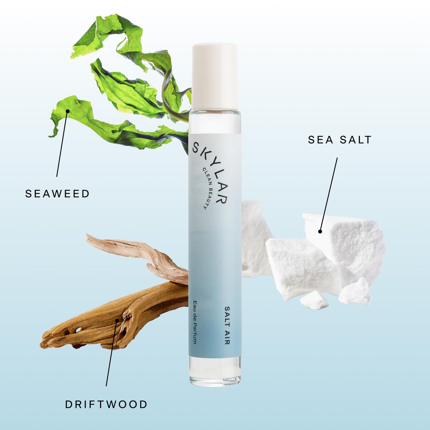 Skylar Salt Air Travel Perfume for Women - Mini Fresh Beach Perfume, Driftwood, Sea Salt & Water Lily Notes - Hypoallergenic, Vegan, Clean Fragrance for Sensitive Skin - 10mL / 0.33 Fl oz