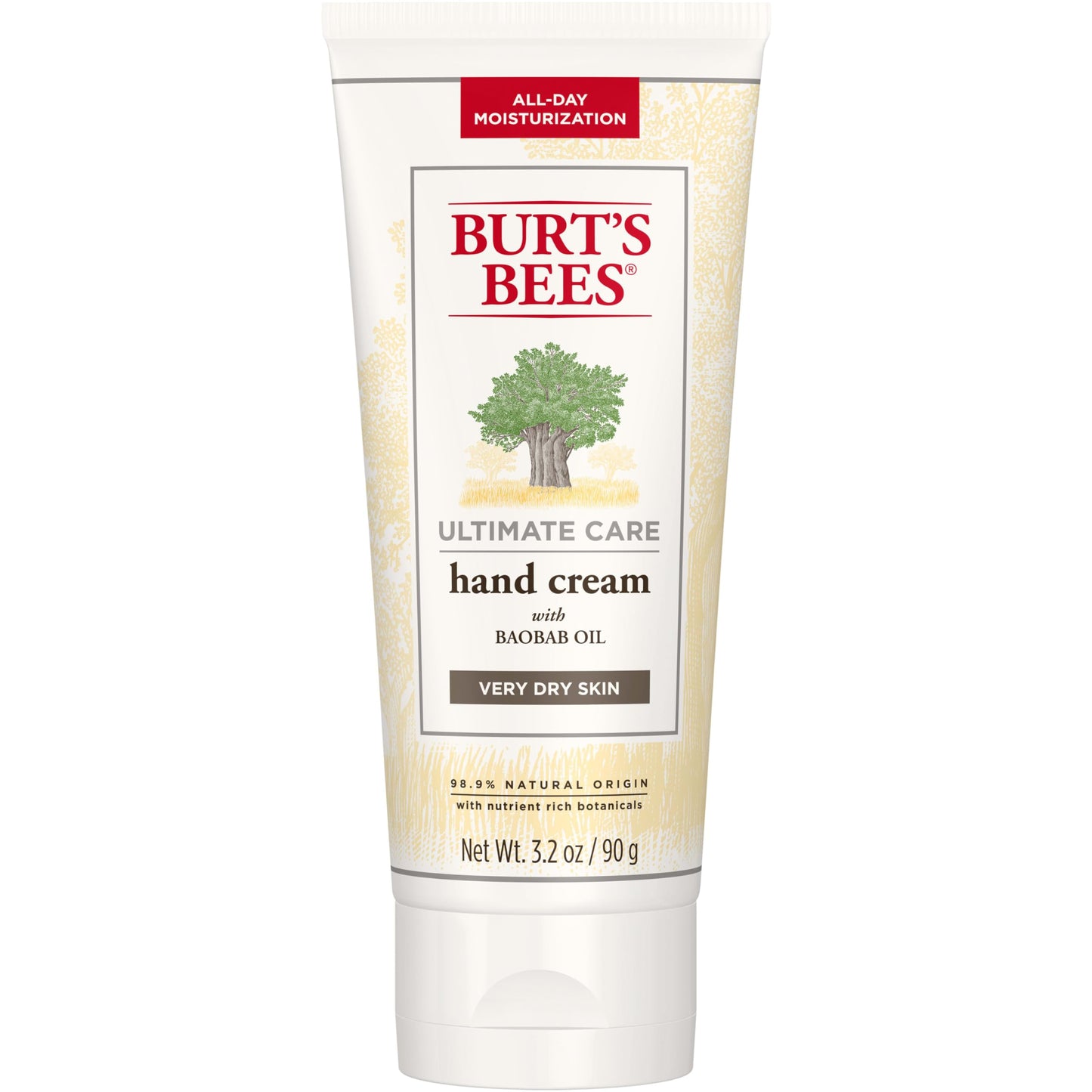 Burt's Bees Hand Cream for Dry Skin, Moisturizing Natural Lotion, Unscented, Ultimate Care with Baboab Oil (Packaging May Vary), 3.2 Oz