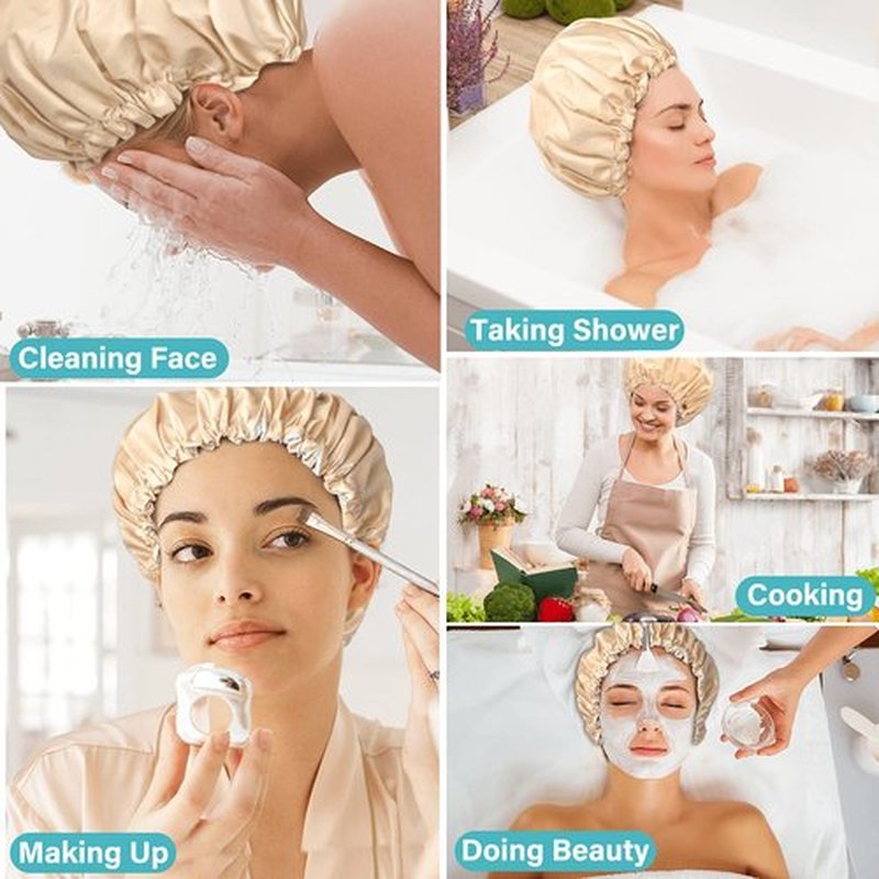 3 Packs Shower Caps for Women Reusable Waterproof Double Layer Extra Large Adjustable Bath Cap Leakproof for All Hair Lengths/Styles