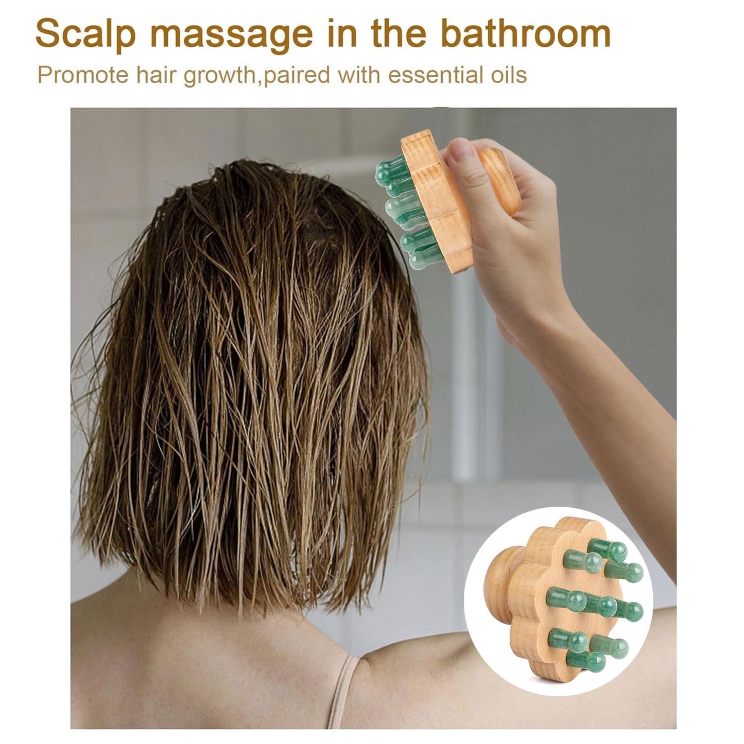 ideayard Scalp Massager Rose Quartz Tooth Scalp Comb Shower Hair Brush Scalp for Hair Growth & Massage Relieve Headaches