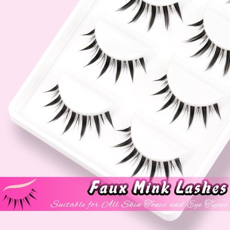 Veleasha Manga Lashes Wet Look False Eyelashes 100% Handmade Eyelashes Anime Fake Lashes Lightweight False Lashes with Soft Clear Band 5 Pairs Pack (Demon)