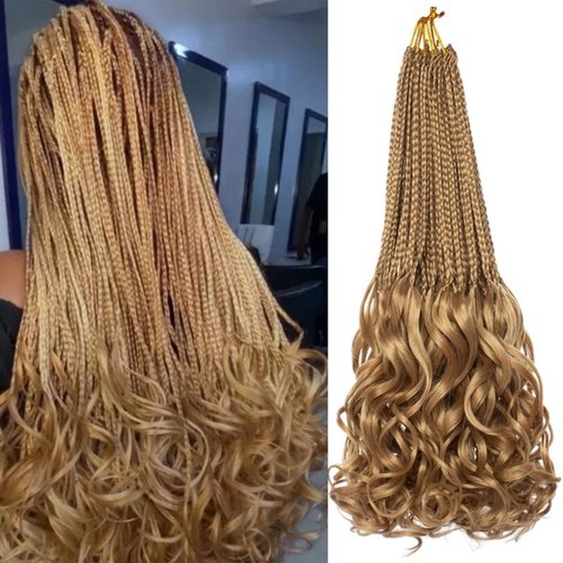 RuiYok 18 Inch French Curl Crochet Braids 9 Packs Honey Blonde Crochet Goddess Box Braids with Curly Ends Pre Looped Bouncy Synthetic Braiding Hair for Women