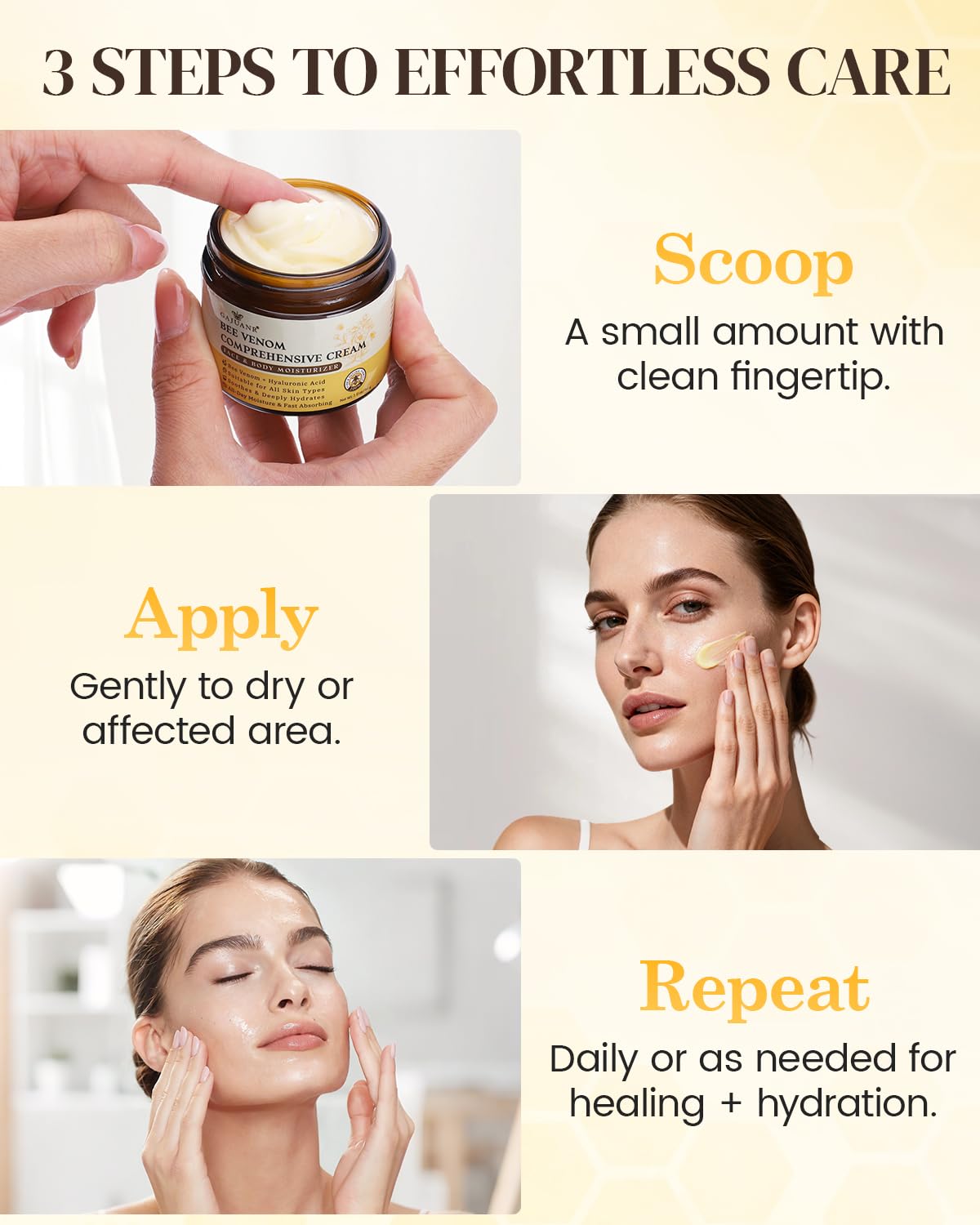 GAJUANR Bee Venom Moisturizing Cream, All-in-One Nourishing Moisturizer with Hyaluronic Acid, Firming & Hydrating Face and Body Cream, Natural Gentle Formula for All Skin Types (50g * 2PCS)