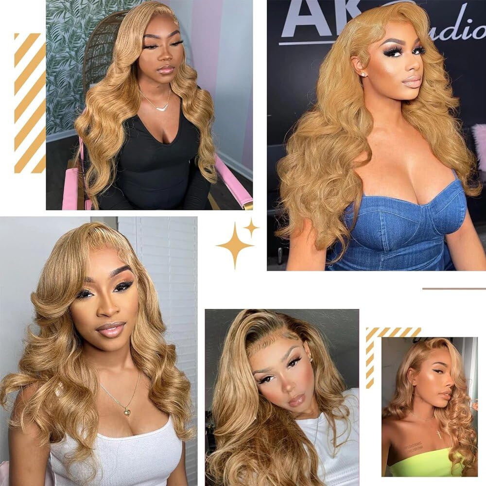 Color 27 Human Hair Bundles Honey Blonde Body Wave Bundles Human Hair 8A Grade Brazilian Unprocessed Virgin Hair 3 Bundles 8 10 12 Inch Color 27 Bundles Human Hair
