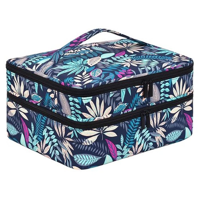 LYFFXYH Nail Polish Carrying Case, Portable Nail Polish Holder Holds 42 Bottles(15ml), Double-layer Storage Bag for Nail Polish and Manicure Set(Leaf-Holds 42 Bottles)