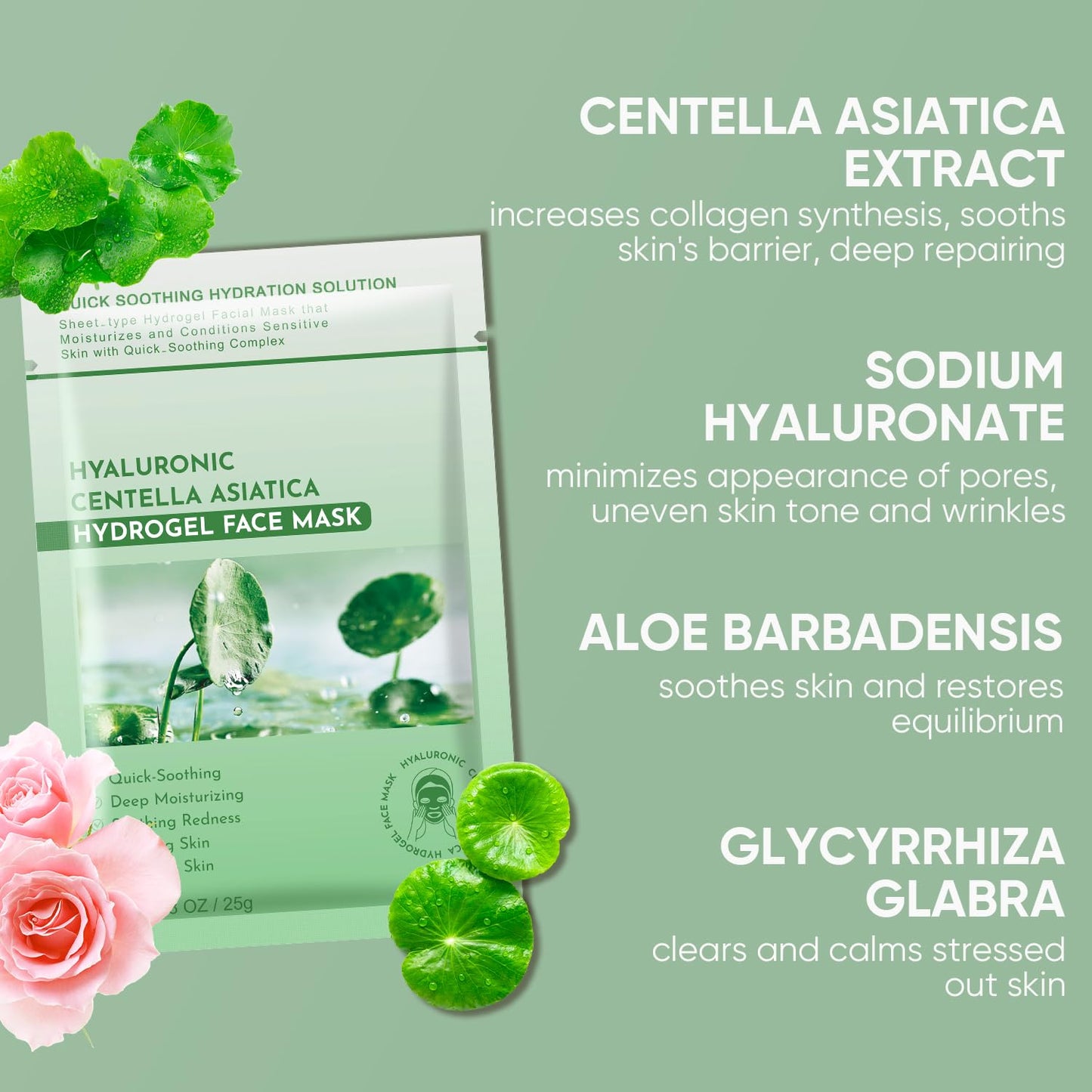 Calming Mask for Face, Centella Asiatica Calming Mask, Facial Masks with Aloe Hyaluronic Acid for Sensitive Skin,Soothing,Anti Aging Face Mask,Face Masks Skincare,Hydrating Sheet Facial Masks 10 pack