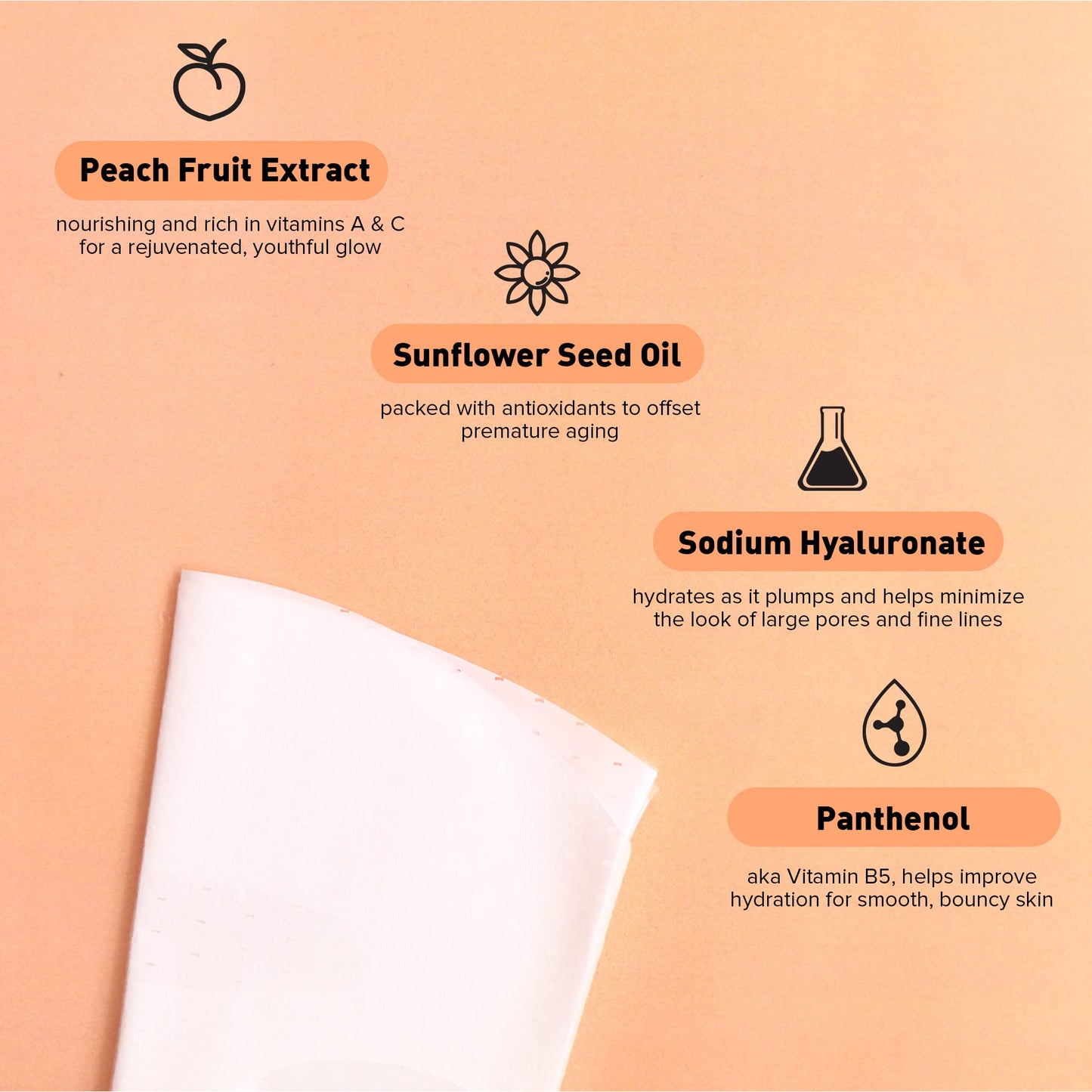 Avatara Juicy Peach Brightening Facial Mask 15 Sheets, Beauty and Skincare Sheet Masks with Peach Extracts, Hyaluronic Acid and Clean Ingredients for Clearer, Brighter Skin With Natural Glow, 15 Pack