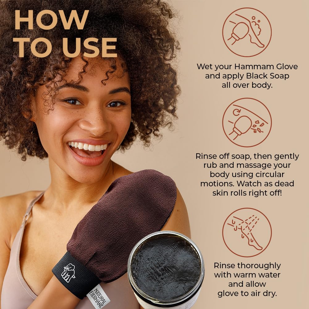 Natural Elephant Exfoliating Hammam Glove (2 Pink and 1 Purple (Pack of 3))