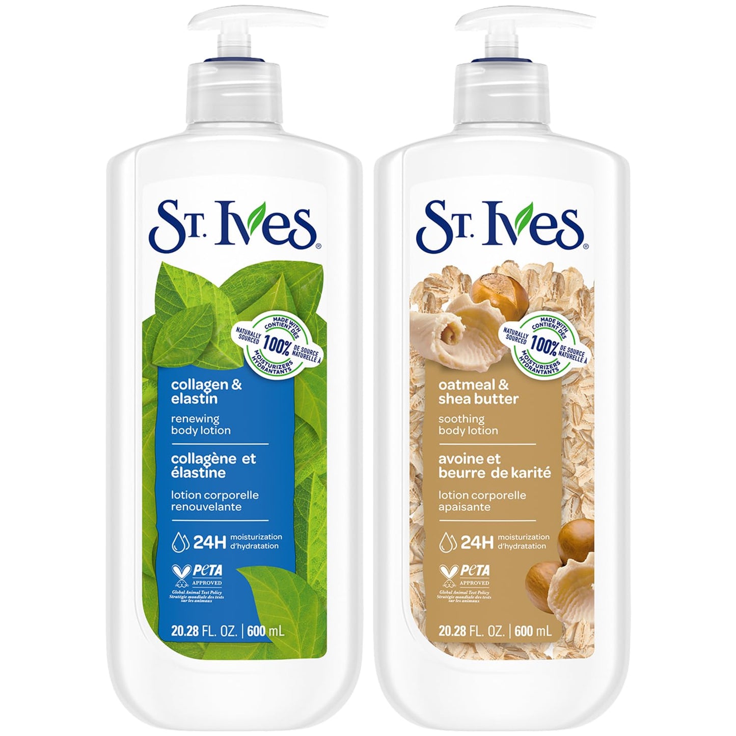 St. Ives Body Lotion Variety 2-Pack – Renewing Collagen & Elastin + Oatmeal & Shea Butter, 24H Hydration, Cruelty-Free Skin Care, 20.28 Oz Ea