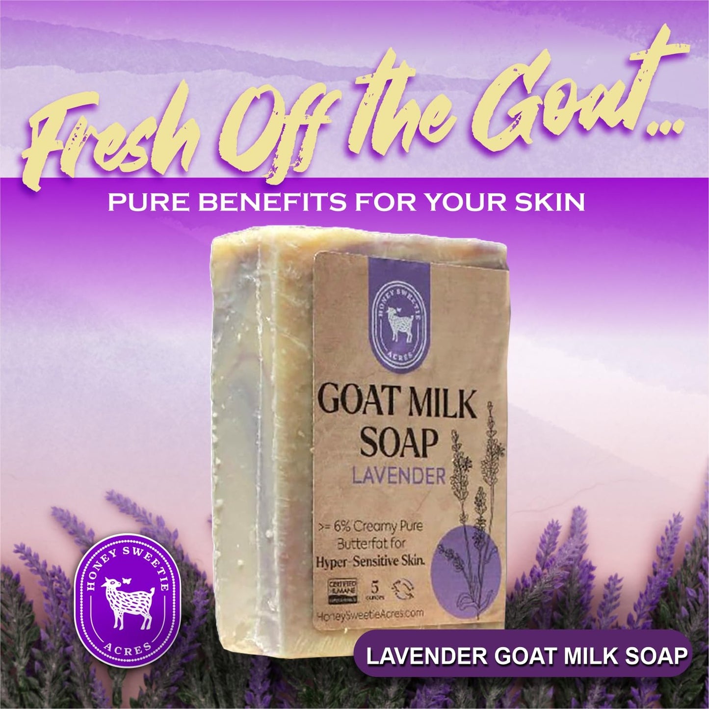 Honey Sweetie Acres Lavender Goat Milk Soap, 5 oz Bar