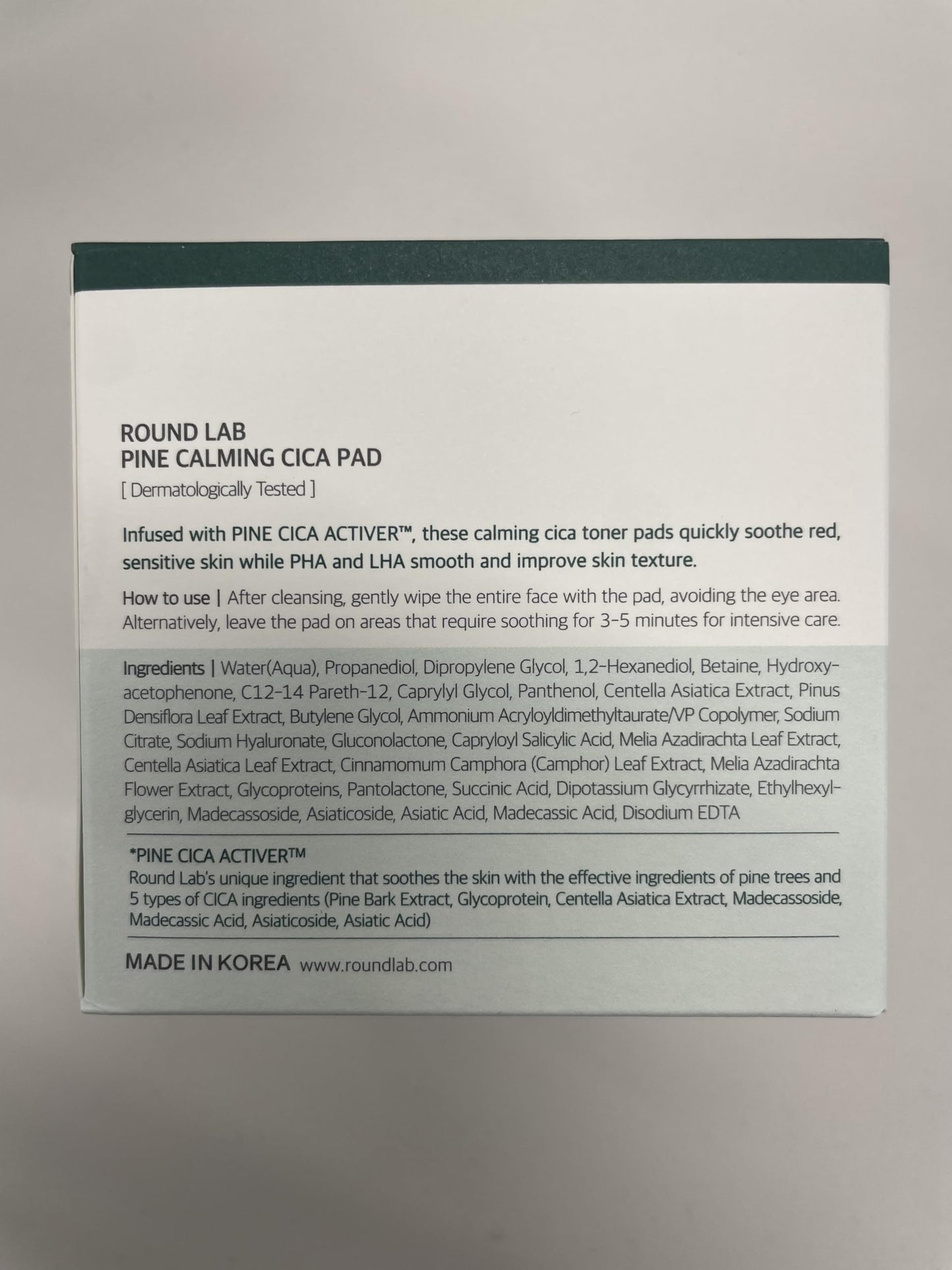 ROUND LAB Pine Calming Cica Pad 50pcs, 7cm Wide Cooling and Soothing Toner Pads with Pine Cica, BHA + LHA, and Hyaluronic Acid for Heated, Acne-Prone Skin, Multi-Zone Hydration, Korean Skincare