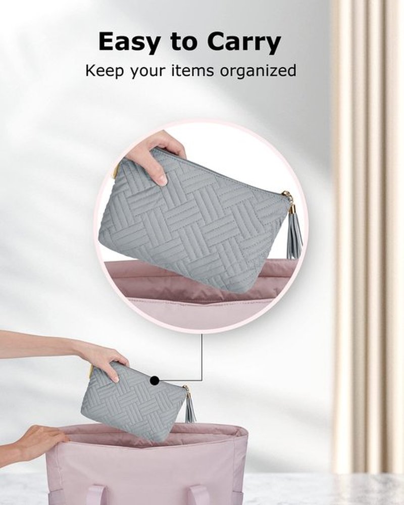 BAGSMART Cosmetic Bag for Women, Small Makeup Bag for Purse Travel Cosmetic Pouch for Makeup Brushes Lipsticks Electonic Accessories, Grey