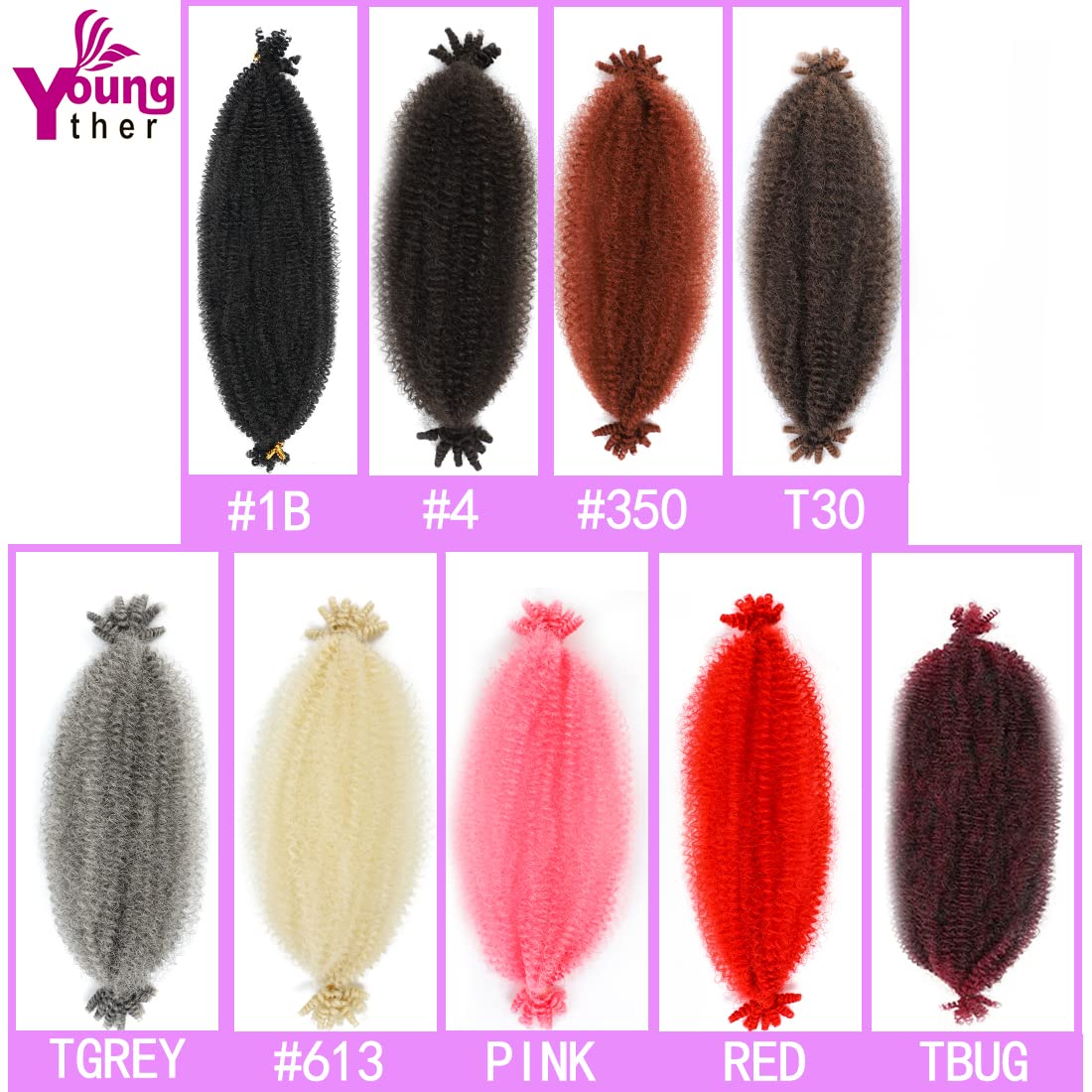 Youngther 36 inch Pre Separated Springy Afro Twist Hair 4 Packs Soft Spring Twist Hair For Marly Braiding Hair Synthetic Crochet Hair Extensions for Black Women(36 inch #1B)