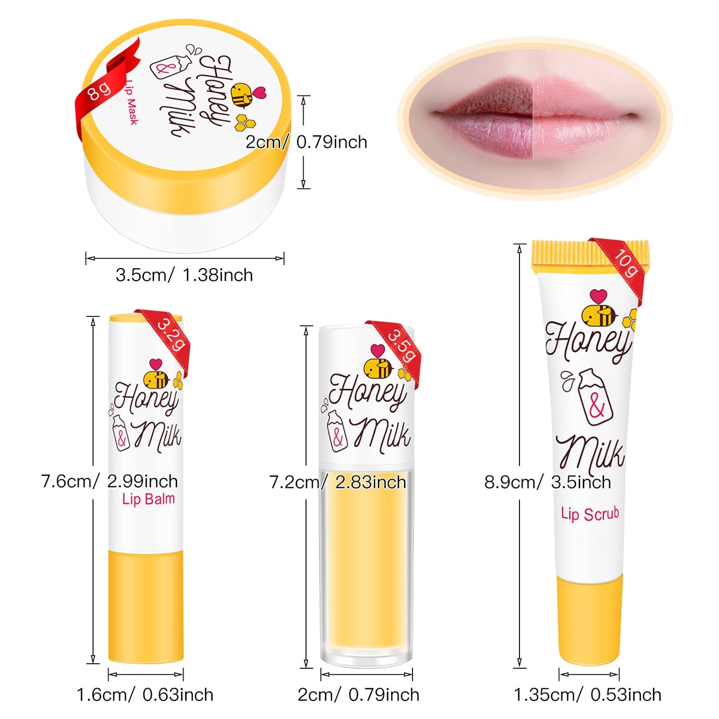 LSxia 4 Piece Honey Milk Lip Mask Lip Balm Lip Scrub Lip Oil Lip Care Kit
