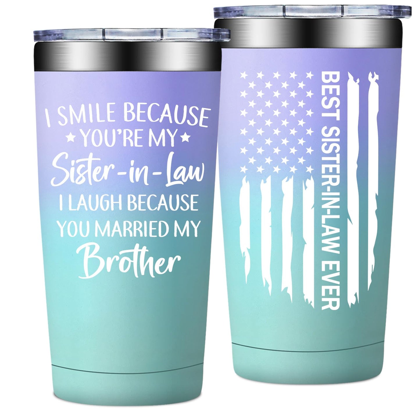 Grifarny Sister in Law Gifts - Birthday, Mothers Day, Christmas, Gifts for Sister in Law - I Smile Because You are My Sisteinlaw Tumbler 20oz