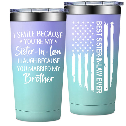 Grifarny Sister in Law Gifts - Birthday, Mothers Day, Christmas, Gifts for Sister in Law - I Smile Because You are My Sisteinlaw Tumbler 20oz