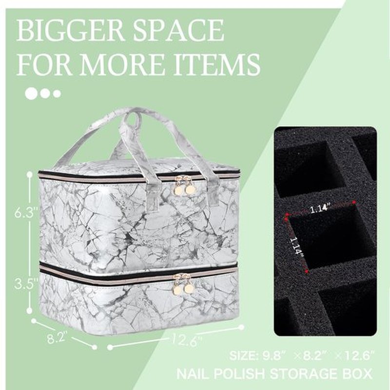FCQQYWZ Nail Polish Organizer Hold 40+ Bottles Nail Polish & Nail Lamp, Nail Polish Storage Case Double-Layer Nail Polish Bag Nail Polish Holder with Sturdy Handle (WHITE)