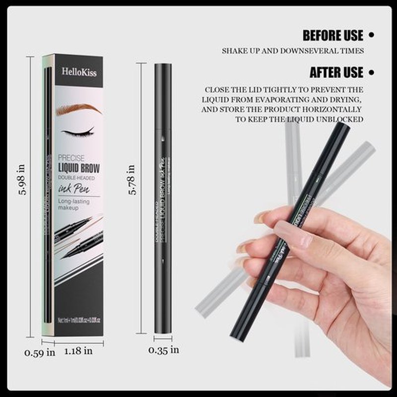 Hello Kiss Microblading Eyebrow Pen - Dual-Ended Microblading Eyebrow Pen with Ultra-Fine Tip and Brush Creates Flawless Hair-Like Brows, Waterproof and Long-Lasting (Brown)