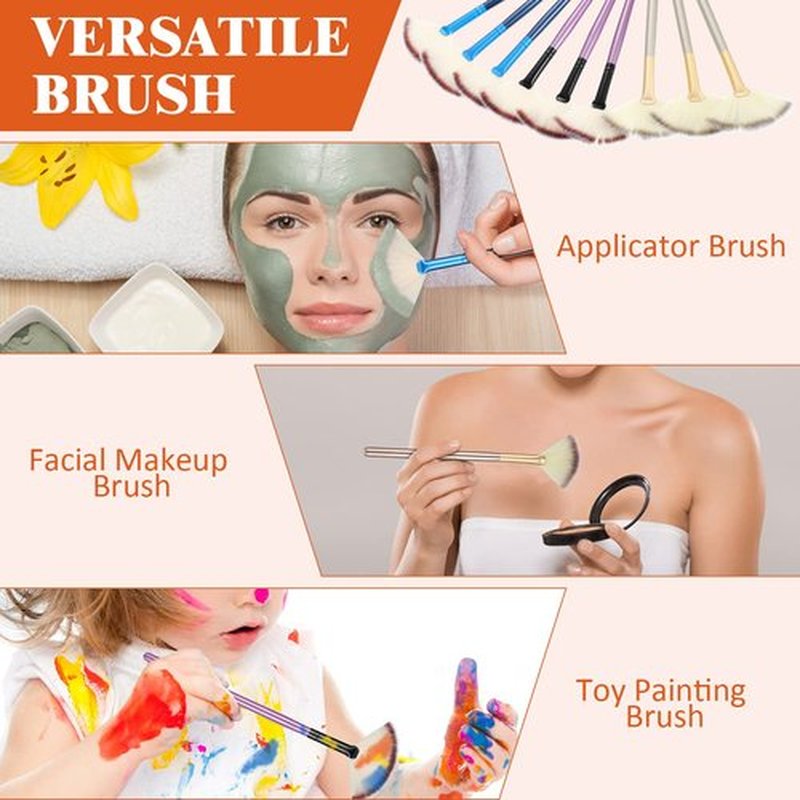 9 Pieces Facial Brushes Fan Mask Brushes, Soft Facial Applicator Brushes Tools for Peel Glycolic Mask Makeup for Mud Cream (Blue, Purple, Champagne)