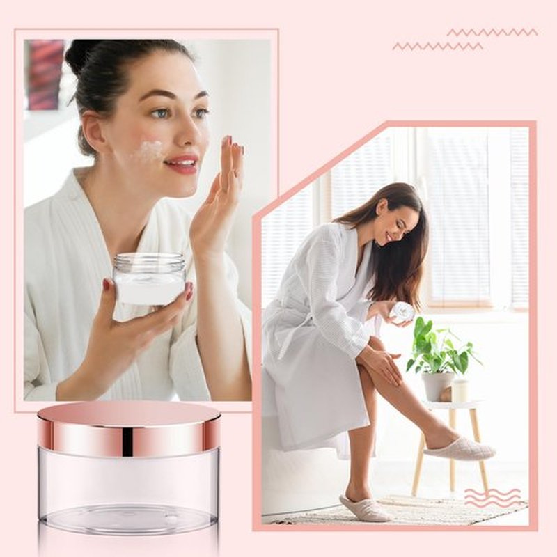 Dandat 24 Pcs Plastic Jars with Lid and Label PET Cosmetic Containers Leak Proof Empty Cosmetic Jars Refillable Storage Travel Jars for Lotion Cream Gel Powder Ointment(Clear with Rose Gold Lid,8 oz)