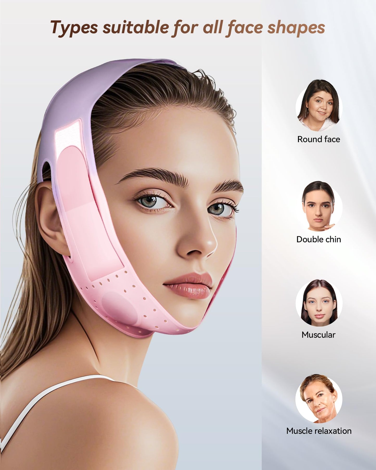 Reusable V-Line Sculpting Face Mask – Silicone Chin Strap for Jawline Tightening & Double Chin Reduction (23-27 Inches) (Pink) -01