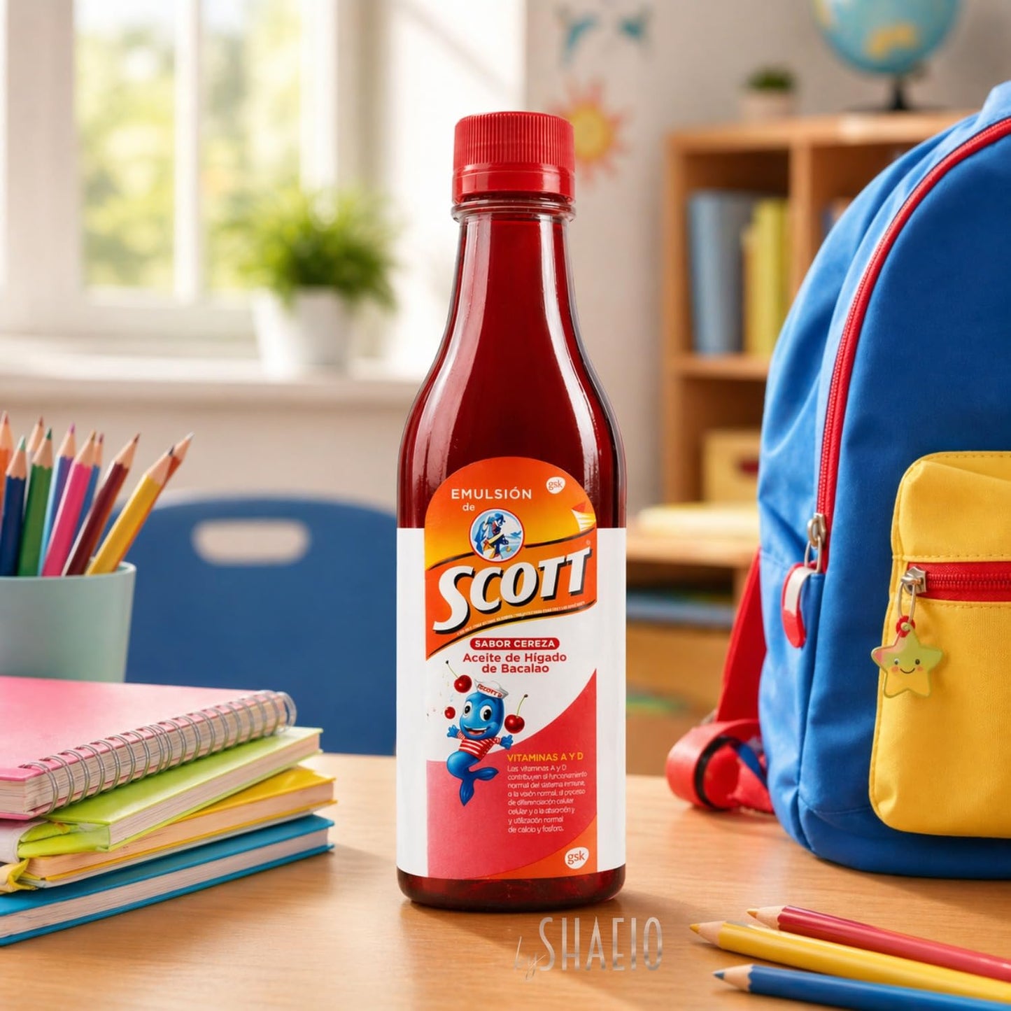 Emulsion de Scott Sabor a Cereza Pack de 2 | Suplementos multivitamínicos | Emulsion de Scott para niños | 180 mL Con Omega 3 Vitaminas A y D, Bacalao, Calcio y Fósforo | Producto 100% Colombiano