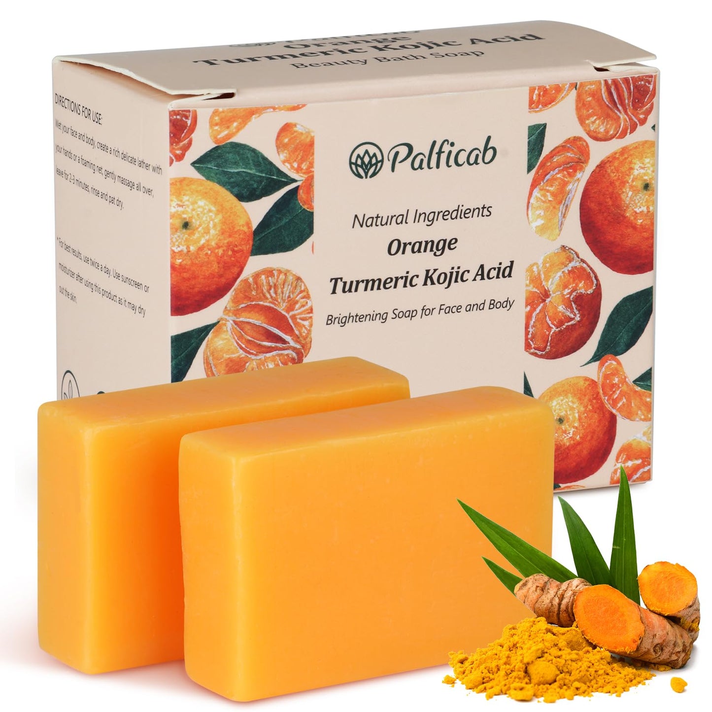PALFICAB Kojic Acid Turmeric Soap for Dark Spots, 2 Bars with Foaming Net